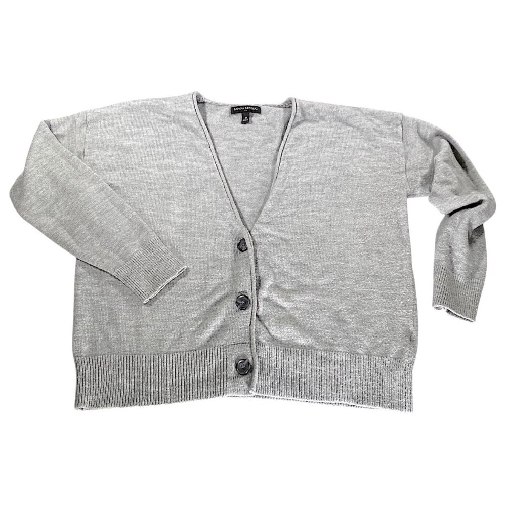 Banana Republic Cardigan Womens M Gray Sweater VNeck Lightweight Boxy Academia